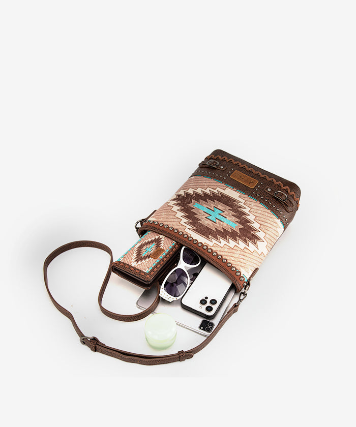 Montana West Aztec Printed Concealed Carry Crossbody Purse Coffee