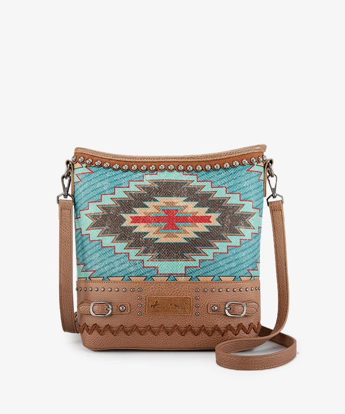 Montana West Aztec Printed Concealed Carry Crossbody Purse Turquoise