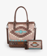 Montana West Aztec Printed Concealed Carry Tote Bag Set Coffee