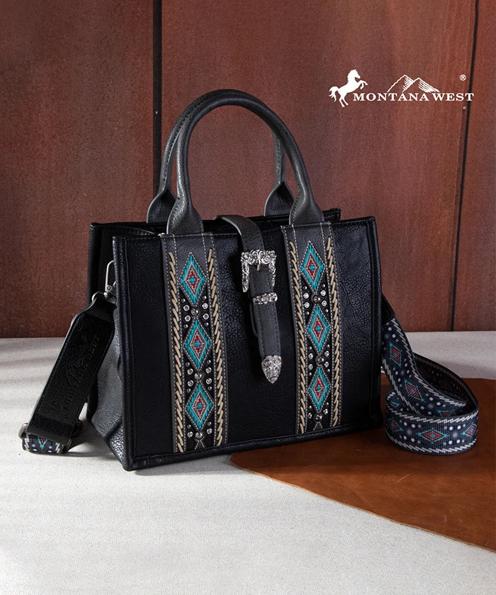 Montana West Buckle Aztec Concealed Carry Tote Black