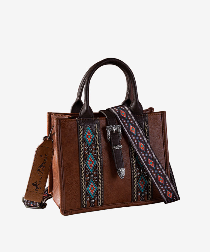Montana West Buckle Aztec Concealed Carry Tote Brown