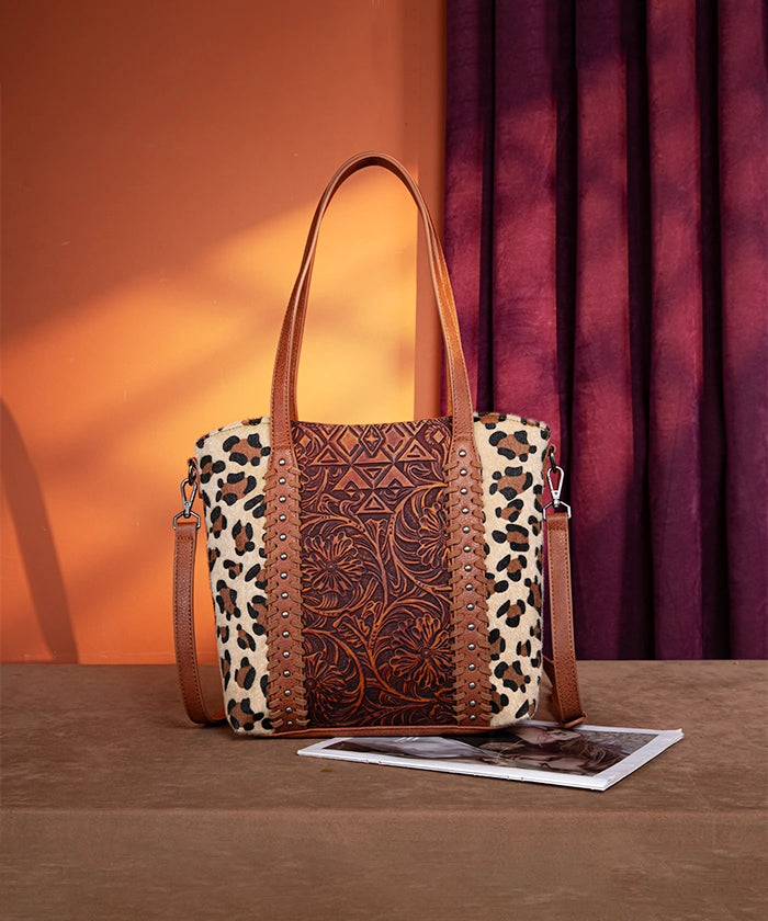 Montana West Floral Tooled Concealed Carry Shoulder Bag Leopard