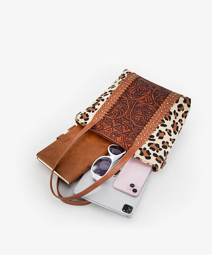 Montana West Floral Tooled Concealed Carry Shoulder Bag Leopard