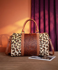 Montana West Floral Tooled Cowprint Duffle Bag Leopard