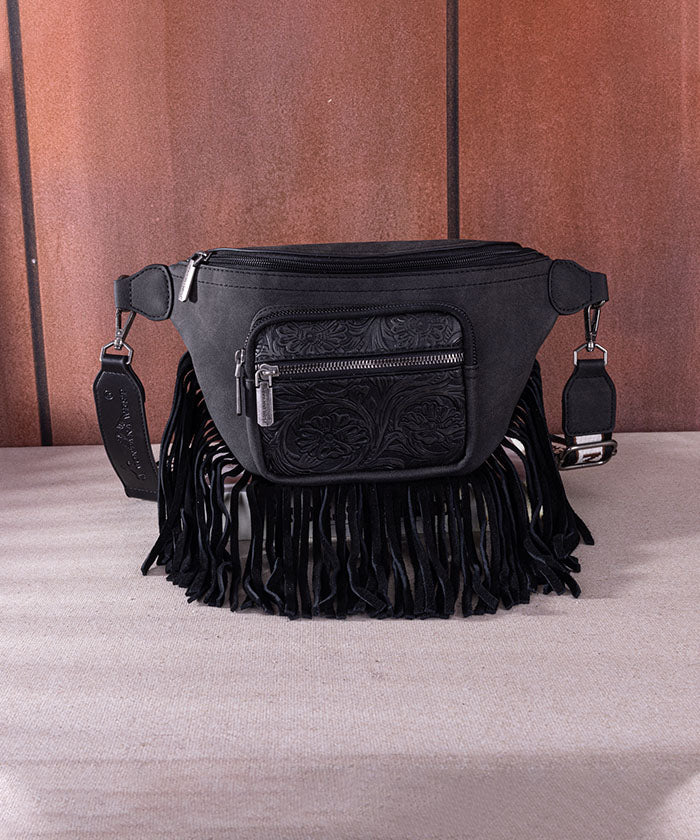 Montana West Fringe Belt Bag Black