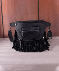 Montana West Fringe Belt Bag Black