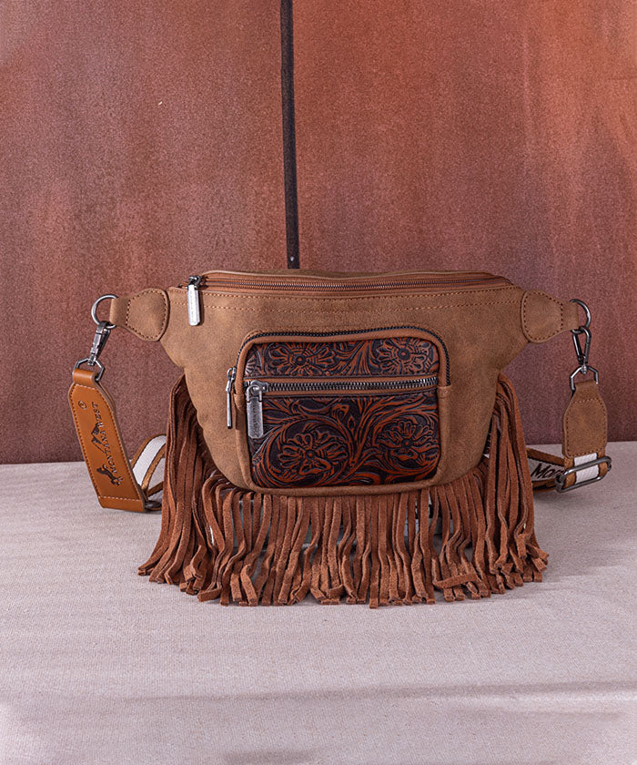 Montana West Fringe Belt Bag Brown