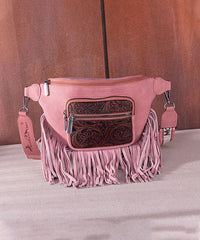 Montana West Fringe Belt Bag Pink