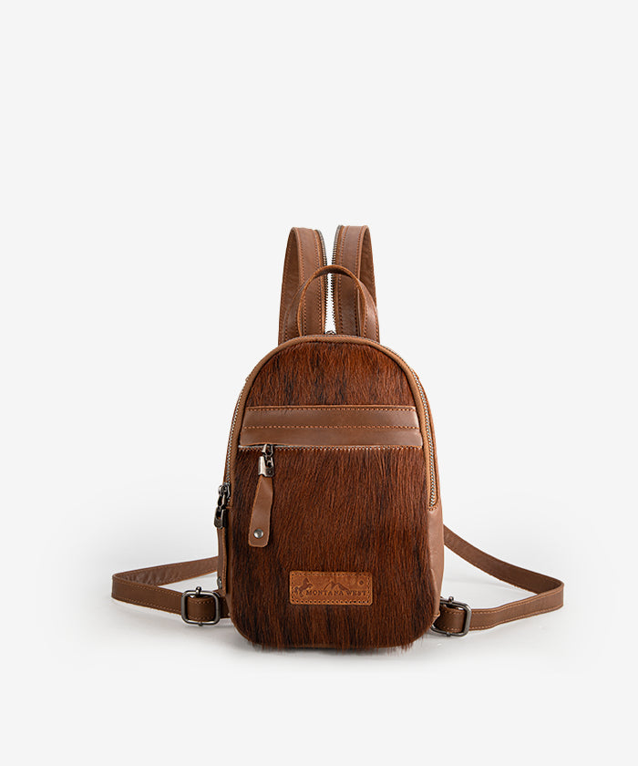 Montana West Genuine Leather Hair-On Sling Bag Brown