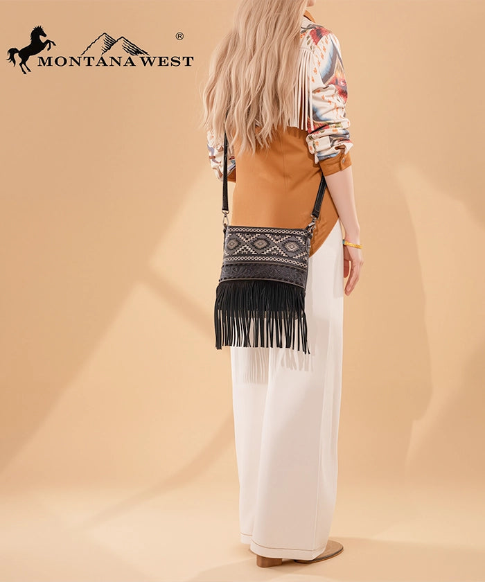 Montana West Tooled Fringe Concealed Carry Crossbody Black