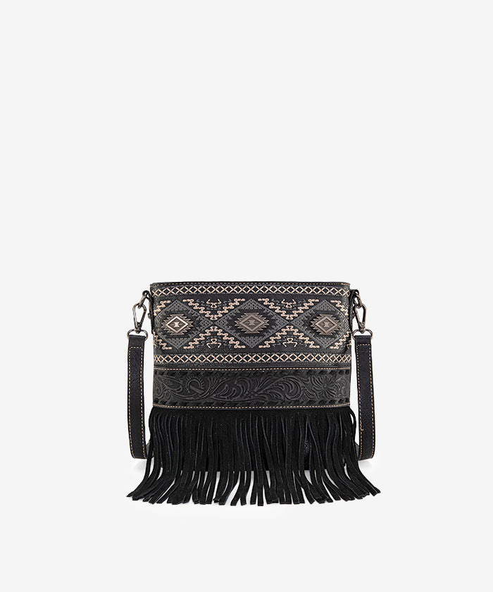Montana West Tooled Fringe Concealed Carry Crossbody Black
