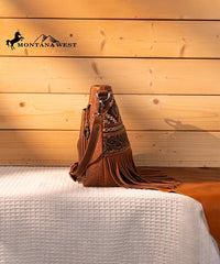 Montana West Tooled Fringe Concealed Carry Crossbody Brown