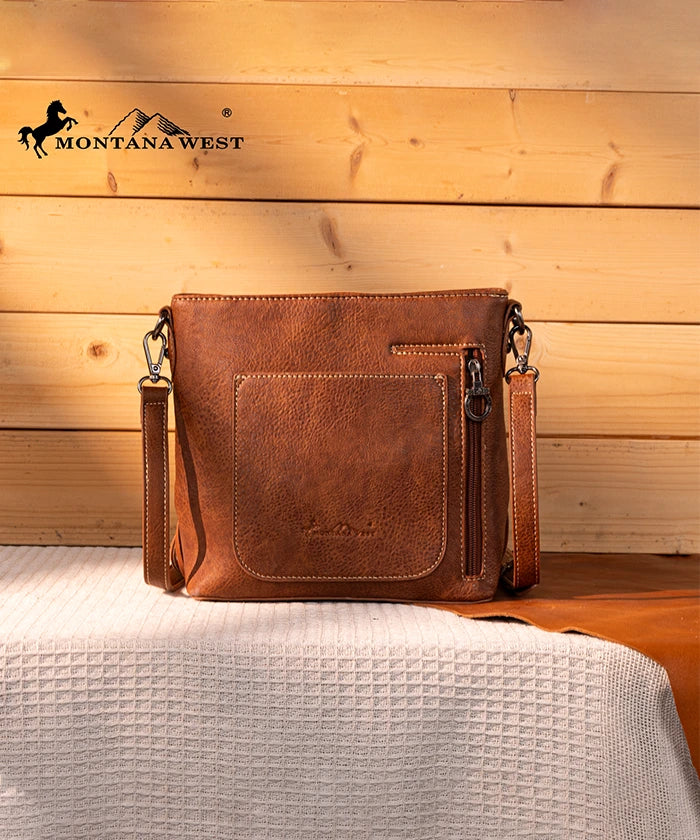 Montana West Tooled Fringe Concealed Carry Crossbody Brown