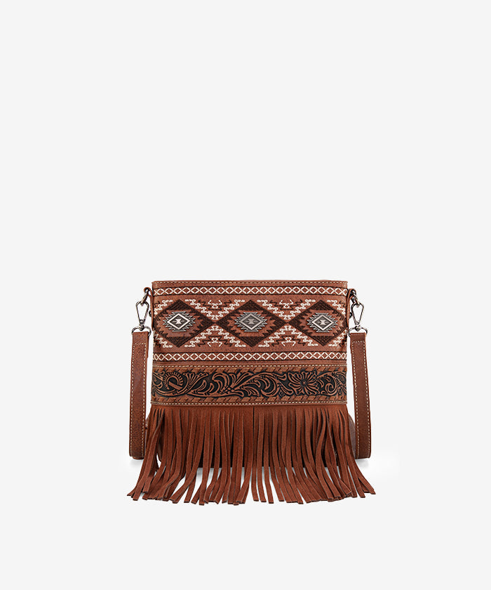 Montana West Tooled Fringe Concealed Carry Crossbody Brown