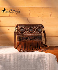 Montana West Tooled Fringe Concealed Carry Crossbody Brown