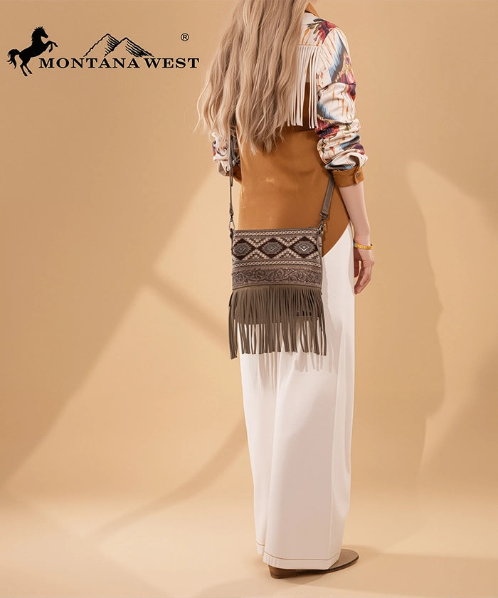 Montana West Tooled Fringe Concealed Carry Crossbody Khaki