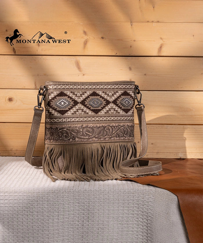 Montana West Tooled Fringe Concealed Carry Crossbody Khaki