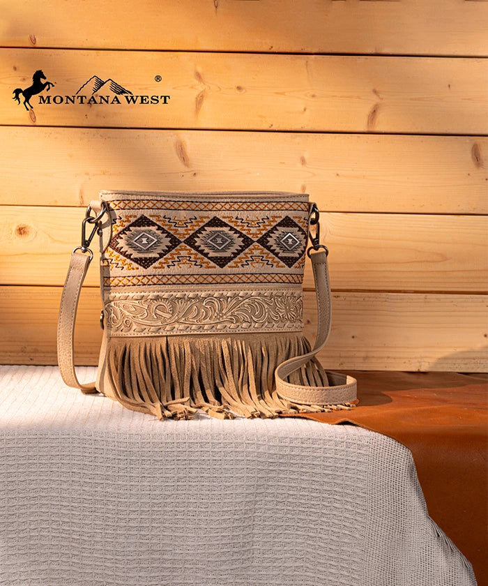 Montana West Tooled Fringe Concealed Carry Crossbody Tan