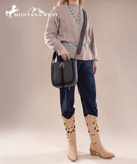 Montana West Tooled Whipstitch Crossbody Purse Black