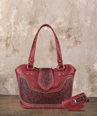 Montana West Tooling Studded Concealed Carry Handbag Red