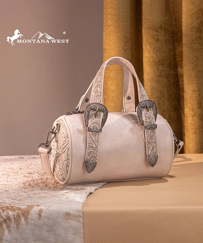 Montana West Western Tooled Buckle Mini Barrel Bag Beige