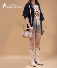 Montana West Western Tooled Buckle Mini Barrel Bag Beige