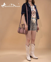 Montana West Western Tooled Buckle Mini Barrel Bag Dark Pink