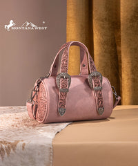 Montana West Western Tooled Buckle Mini Barrel Bag Dark Pink