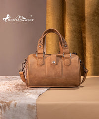 Montana West Western Tooled Buckle Mini Barrel Bag Light Brown