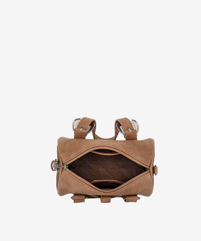 Montana West Western Tooled Buckle Mini Barrel Bag Light Brown