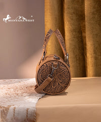 Montana West Western Tooled Buckle Mini Barrel Bag Light Brown