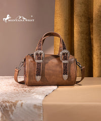 Montana West Western Tooled Buckle Mini Barrel Bag Light Coffee