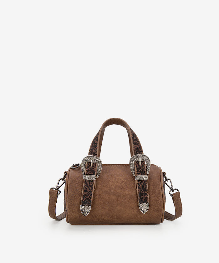 Montana West Western Tooled Buckle Mini Barrel Bag Light Coffee