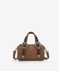 Montana West Western Tooled Buckle Mini Barrel Bag Light Coffee