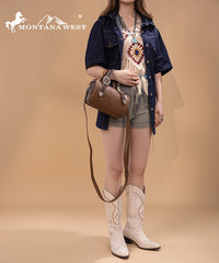 Montana West Western Tooled Buckle Mini Barrel Bag Light Coffee