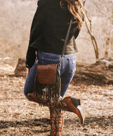 Montana West Genuine Leather Floral Fringe Crossbody