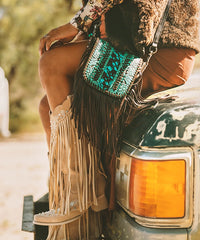Montana West Genuine Leather Tooled Fringe Crossbody