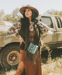 Montana West Genuine Leather Tooled Fringe Crossbody