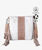 Trinity Ranch Tooled Cowhide Fringe Concealed Carry Crossbody