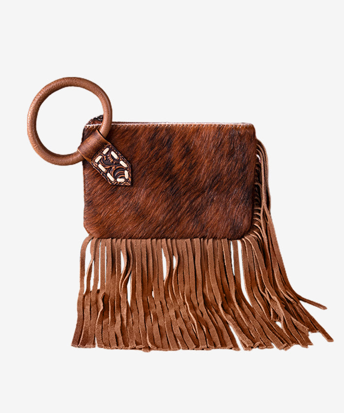 Trinity Ranch Genuine Hair On Cowhide Fringe Wristlet Montana West Brown