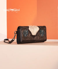 Trinity Ranch Floral Tooled and Hair-On Cowhide Wallet