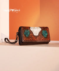 Trinity Ranch Floral Tooled and Hair-On Cowhide Wallet