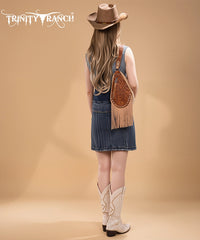 Trinity Ranch Tooled Fringe Crossbody Sling Bag