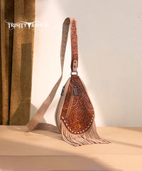 Trinity Ranch Tooled Fringe Crossbody Sling Bag
