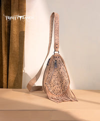 Trinity Ranch Tooled Fringe Crossbody Sling Bag