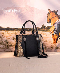 Trinity Ranch Floral Tooled Concho Tote Bag Set Black