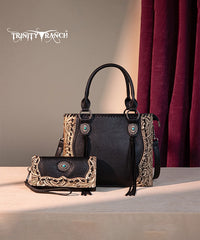 Trinity Ranch Floral Tooled Concho Tote Bag Set Black