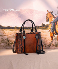 Trinity Ranch Floral Tooled Concho Tote Bag Set Brown