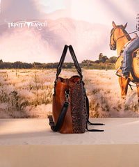 Trinity Ranch Floral Tooled Concho Tote Bag Set Brown