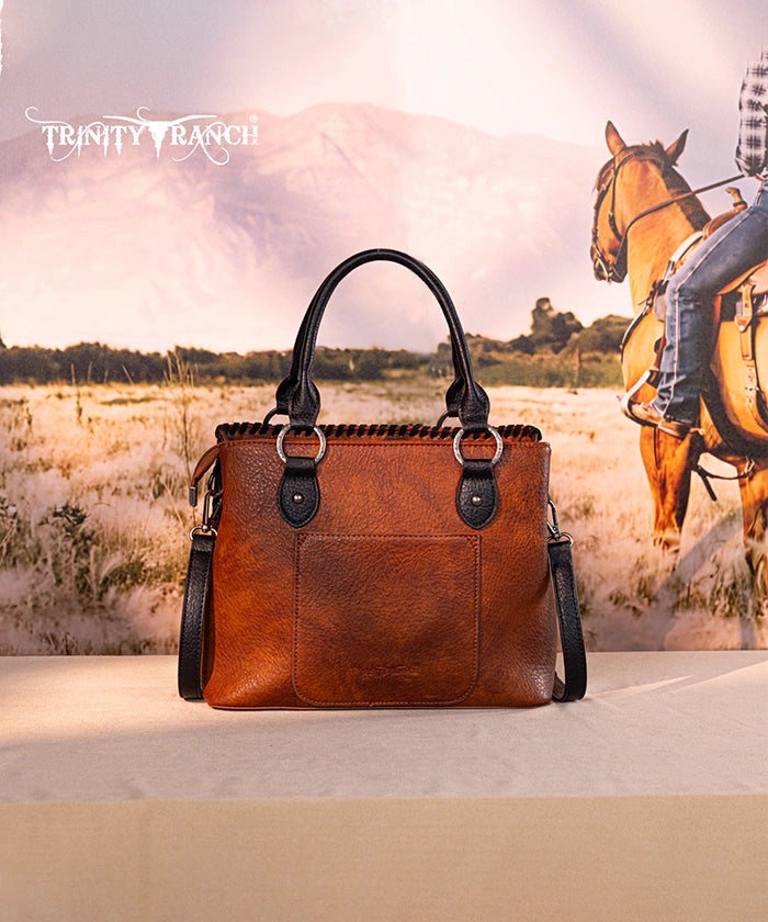 Trinity Ranch Floral Tooled Concho Tote Bag Set Brown